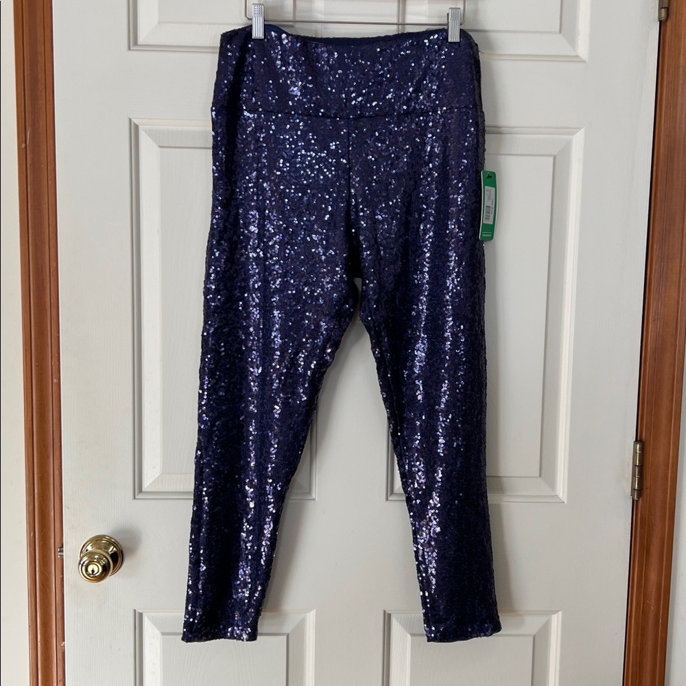 Tipsy Elves Blue Sequin High Waisted Leggings XL - Picture 3 of 8